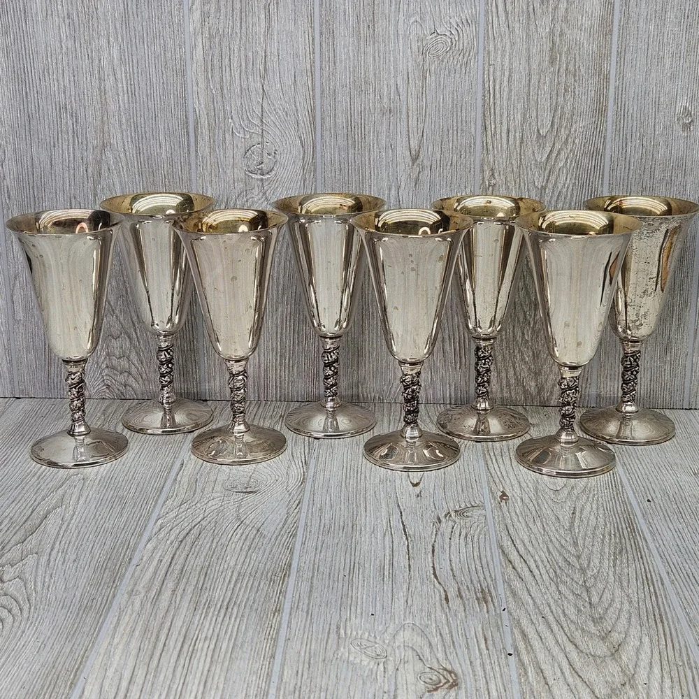 Valero EPB Silver Plated Water Goblets Set of 8 Grape Made in Spain Wine 7in